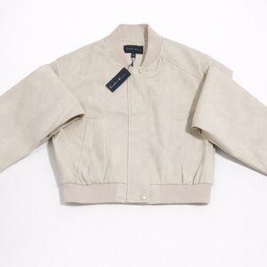 Women’s Faux Suede Bomber Jacket Cream Tan Medium NWT